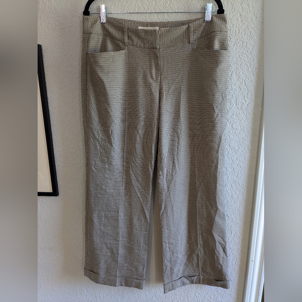 Michael Michael Kors Grammercy Trousers Wide Leg Plaid Cuffed Size 10 Beige Work